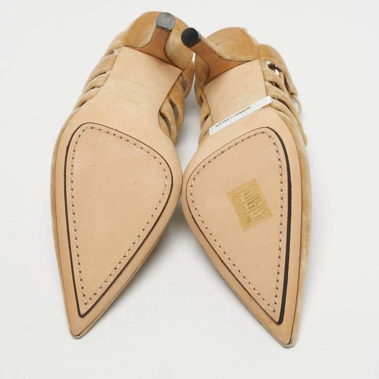 Pre Owned Burberry Beige Velvet Bethany Ankle Wrap Pumps Size 37