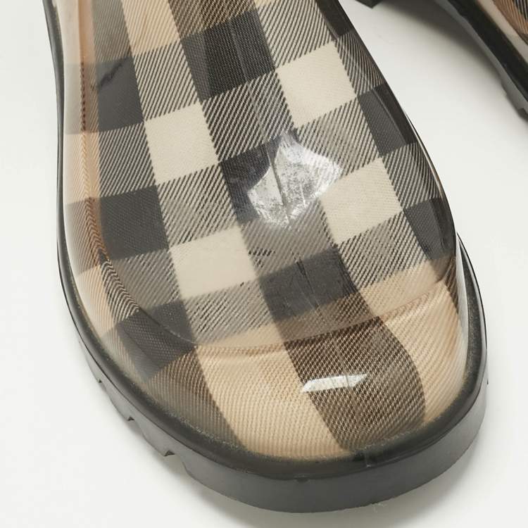 مملوكة مسبقًا Burberry Beige PVC House Check Rain Boots Size 38