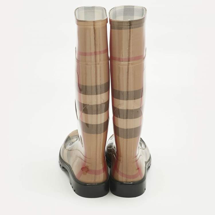 مملوكة مسبقًا Burberry Beige PVC House Check Rain Boots Size 38