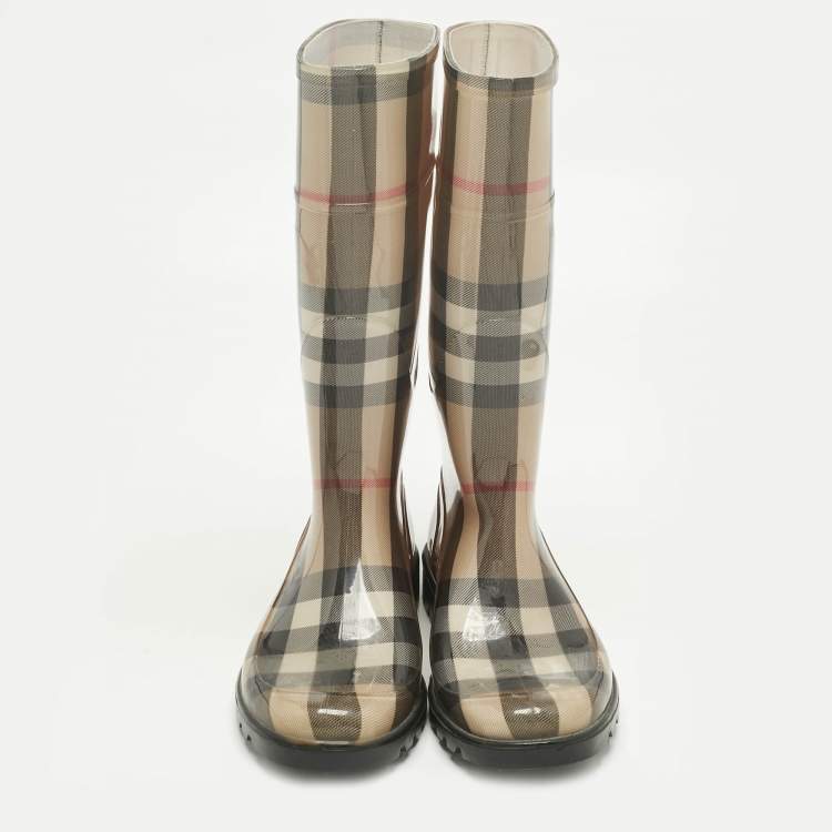 مملوكة مسبقًا Burberry Beige PVC House Check Rain Boots Size 38
