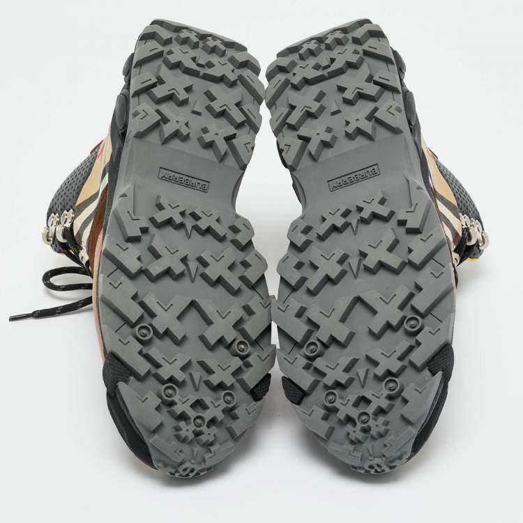 Pre Owned Burberry Multicolor Leather and Suede Tor Hiking Boots Size 36.5