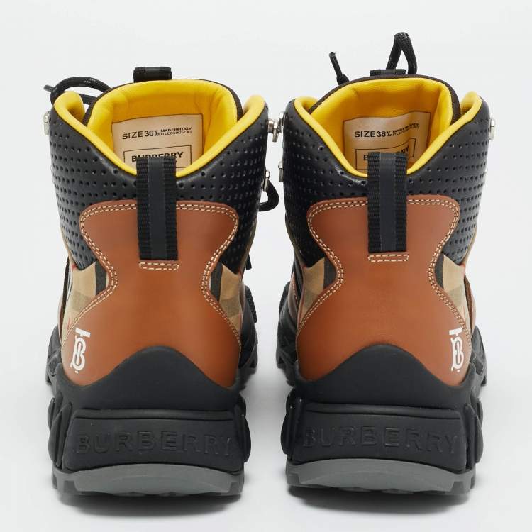 Pre Owned Burberry Multicolor Leather and Suede Tor Hiking Boots Size 36.5