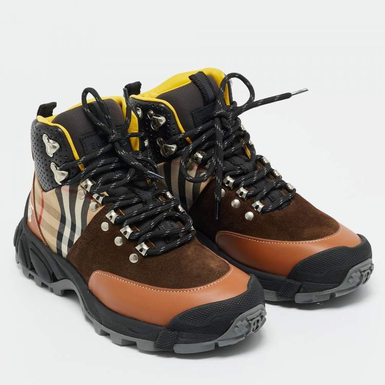 Pre Owned Burberry Multicolor Leather and Suede Tor Hiking Boots Size 36.5