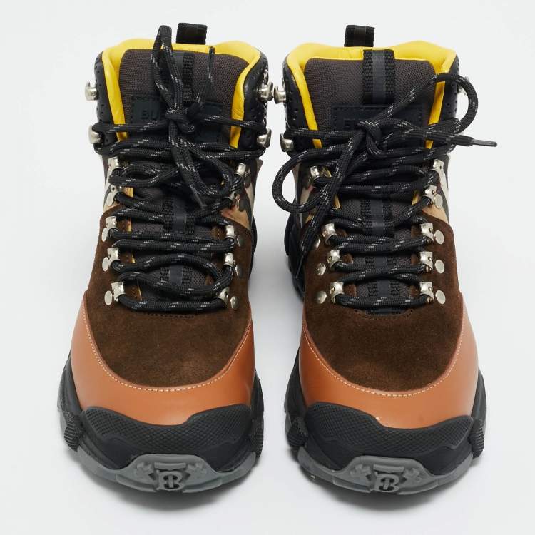 Pre Owned Burberry Multicolor Leather and Suede Tor Hiking Boots Size 36.5