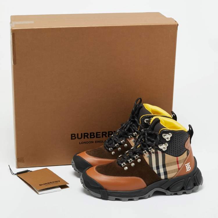 Pre Owned Burberry Multicolor Leather and Suede Tor Hiking Boots Size 36.5