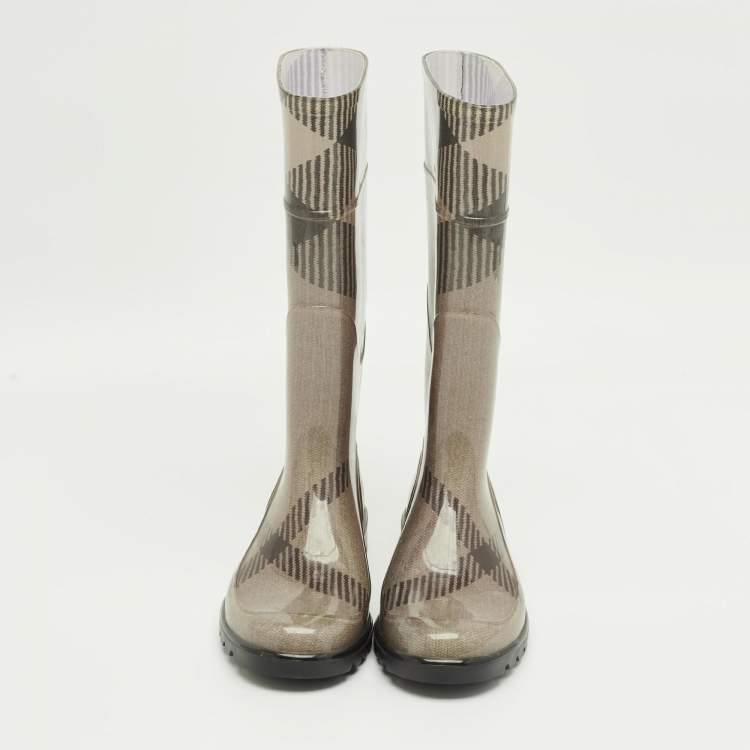 Pre Owned Burberry Grey/Brown PVC Rain Boots Size 37