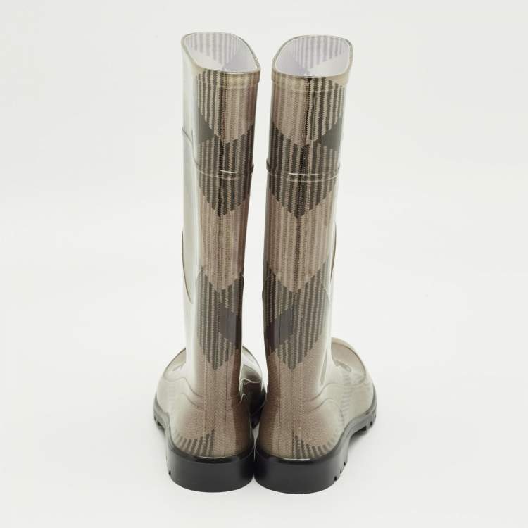 Pre Owned Burberry Grey/Brown PVC Rain Boots Size 37