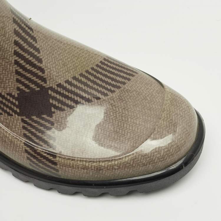 Pre Owned Burberry Grey/Brown PVC Rain Boots Size 37