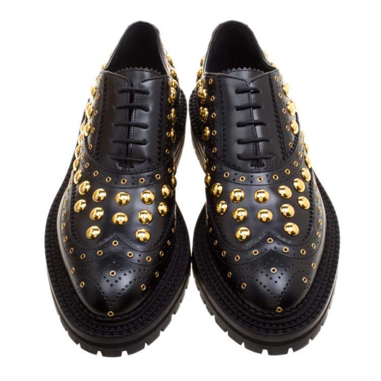 Pre Owned Burberry Black Leather Deardown Studded Platform Oxfords Size 38