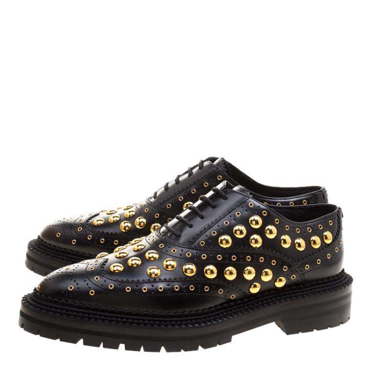 Pre Owned Burberry Black Leather Deardown Studded Platform Oxfords Size 38