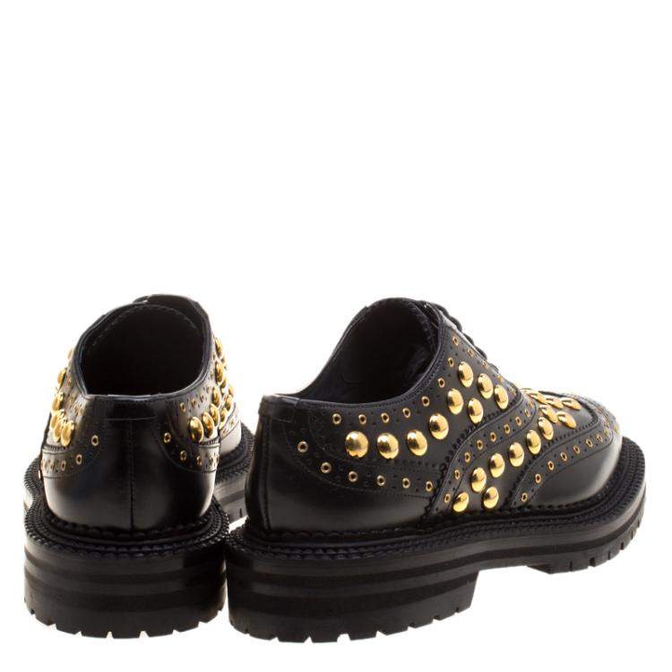 Pre Owned Burberry Black Leather Deardown Studded Platform Oxfords Size 38
