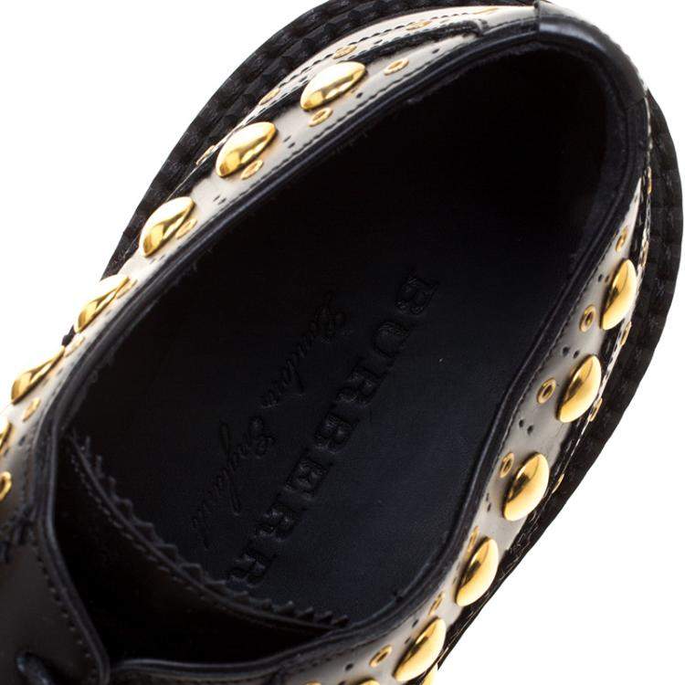 Pre Owned Burberry Black Leather Deardown Studded Platform Oxfords Size 38