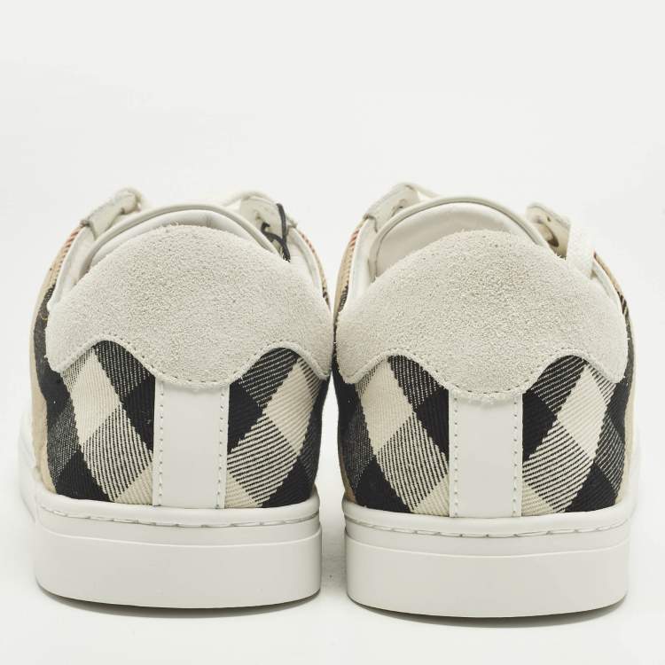 Pre Owned Burberry Beige Nova Check Canvas And White Leather Lace Up Sneakers Size 41