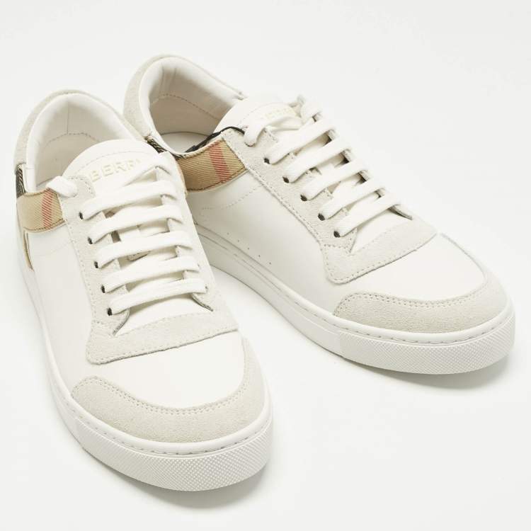 Pre Owned Burberry Beige Nova Check Canvas And White Leather Lace Up Sneakers Size 41