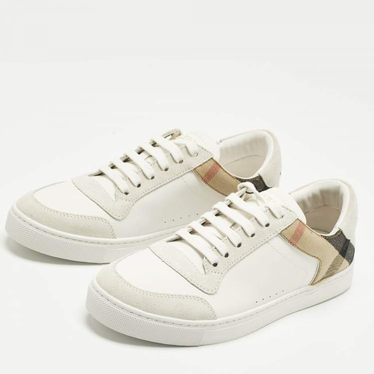 Pre Owned Burberry Beige Nova Check Canvas And White Leather Lace Up Sneakers Size 41