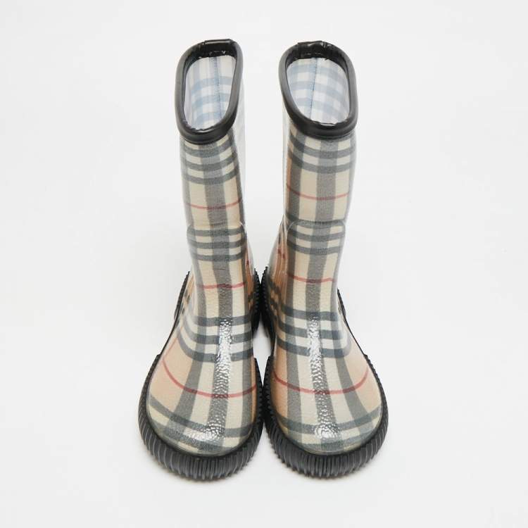 Pre Owned Burberry Salamanc2 Size 34 Beige House Check Rubber Rain Boots