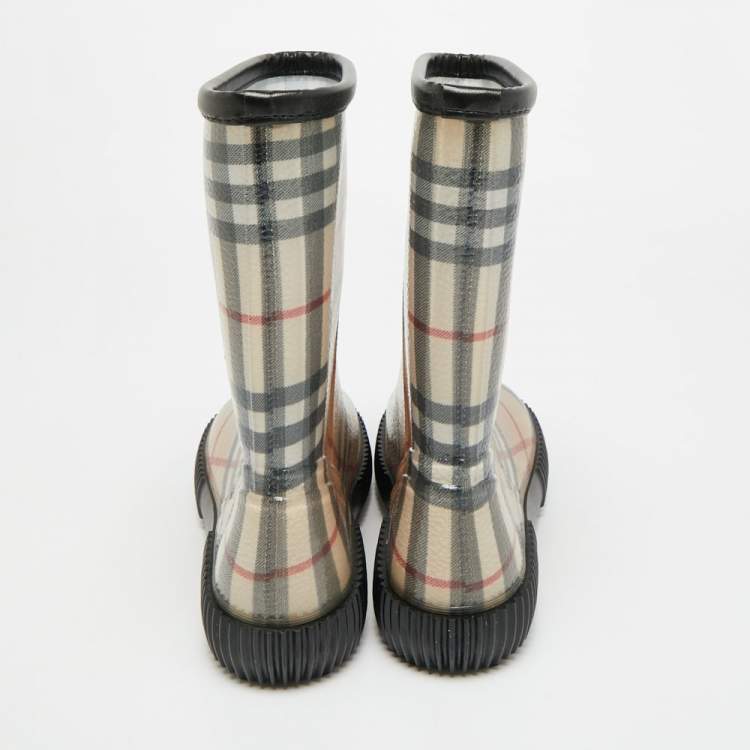 Pre Owned Burberry Salamanc2 Size 34 Beige House Check Rubber Rain Boots