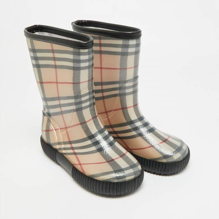 Pre Owned Burberry Salamanc2 Size 34 Beige House Check Rubber Rain Boots