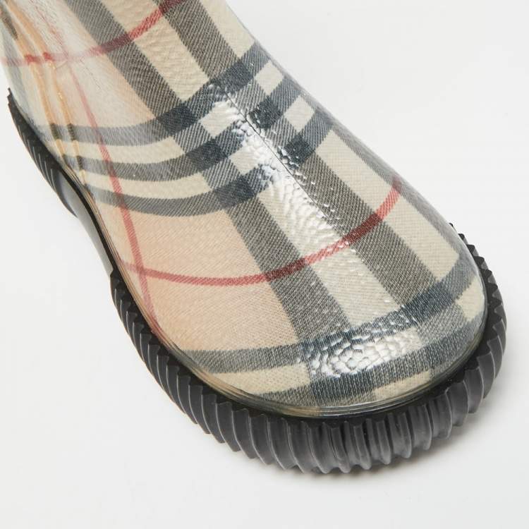 Pre Owned Burberry Salamanc2 Size 34 Beige House Check Rubber Rain Boots