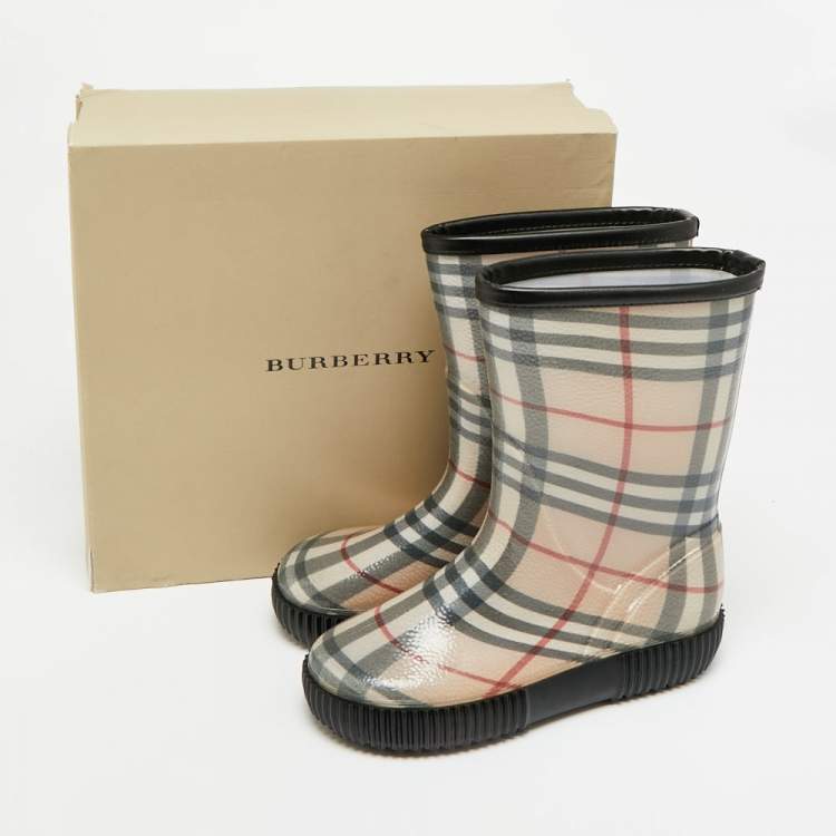 Pre Owned Burberry Salamanc2 Size 34 Beige House Check Rubber Rain Boots