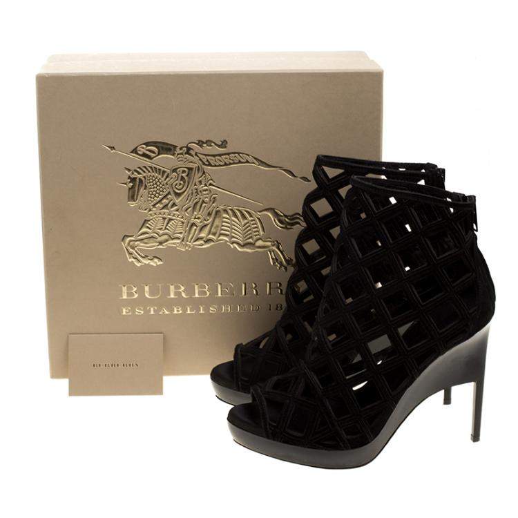 Pre Owned Burberry Prorsum Black Suede Edenside Cage Wedge Ankle Boots Size 39