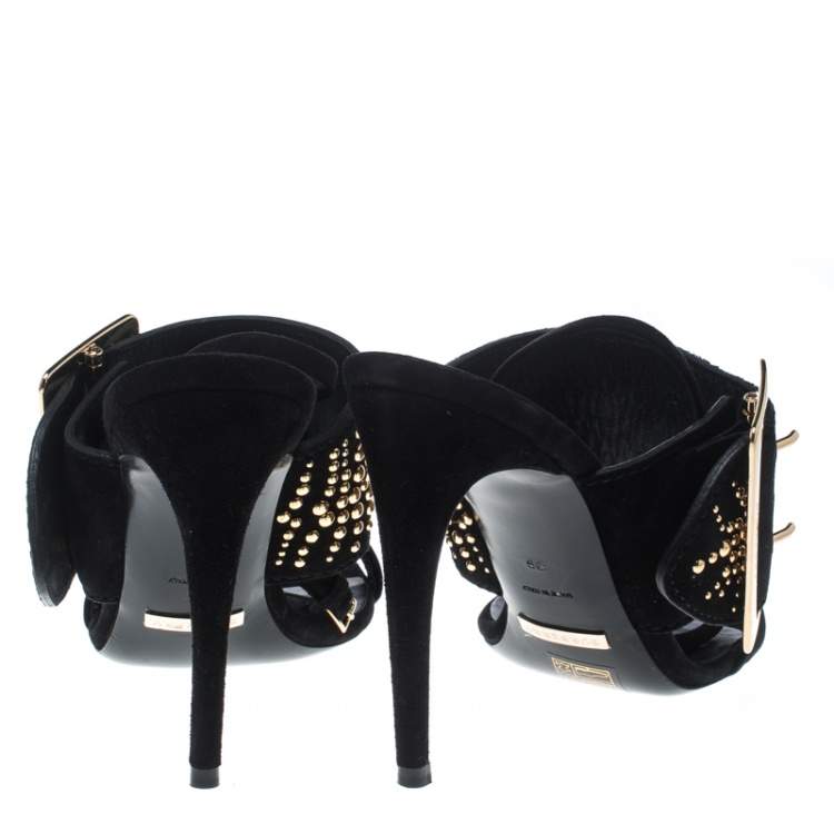 Pre Owned Burberry Black Suede Stud Embellished Padstow Ankle Wrap Sandals Size 39