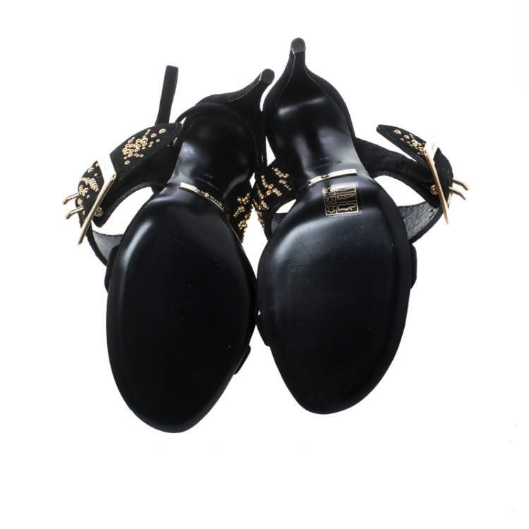 Pre Owned Burberry Black Suede Stud Embellished Padstow Ankle Wrap Sandals Size 39
