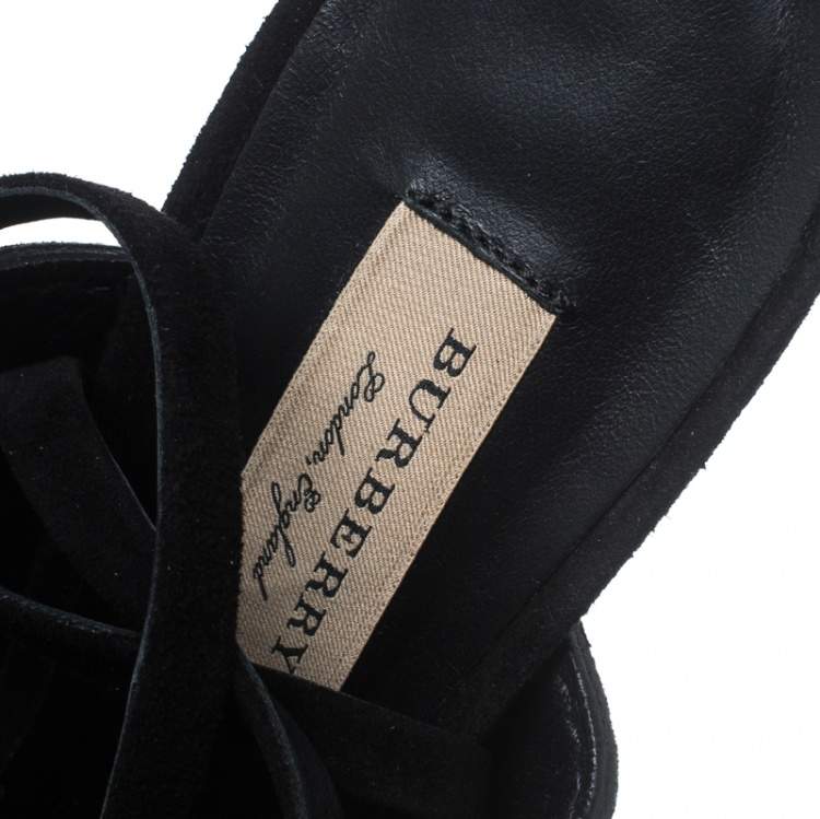 Pre Owned Burberry Black Suede Stud Embellished Padstow Ankle Wrap Sandals Size 39