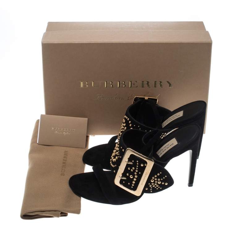 Pre Owned Burberry Black Suede Stud Embellished Padstow Ankle Wrap Sandals Size 39