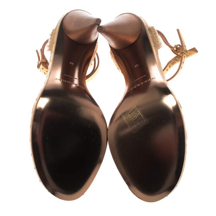 Pre Owned Burberry Metallic Gold Leather Hans T Strap Sandals Size 39