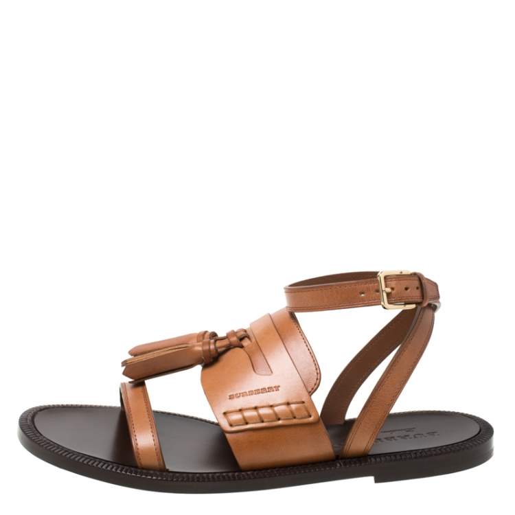 مملوكة مسبقًا Burberry Cognac Brown Leather Bethany Tassel Detail Flat Sandals Size 39