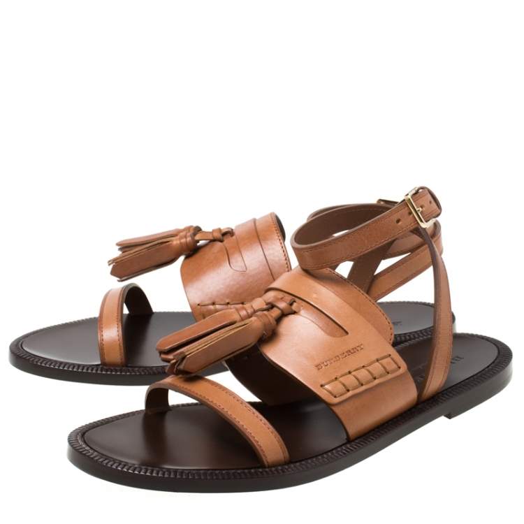 مملوكة مسبقًا Burberry Cognac Brown Leather Bethany Tassel Detail Flat Sandals Size 39