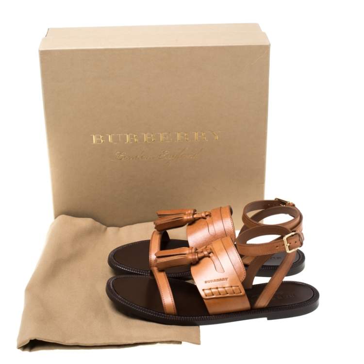 مملوكة مسبقًا Burberry Cognac Brown Leather Bethany Tassel Detail Flat Sandals Size 39