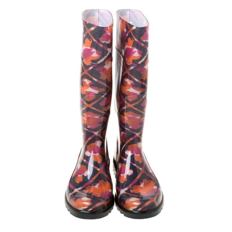 Pre Owned Burberry Multicolor Floral Geometric Rubber Carleton Rain Boots Size 37