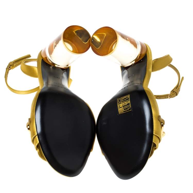 Pre Owned Burberry Yellow Satin Coleford Ankle Strap Sandals Size 36.5
