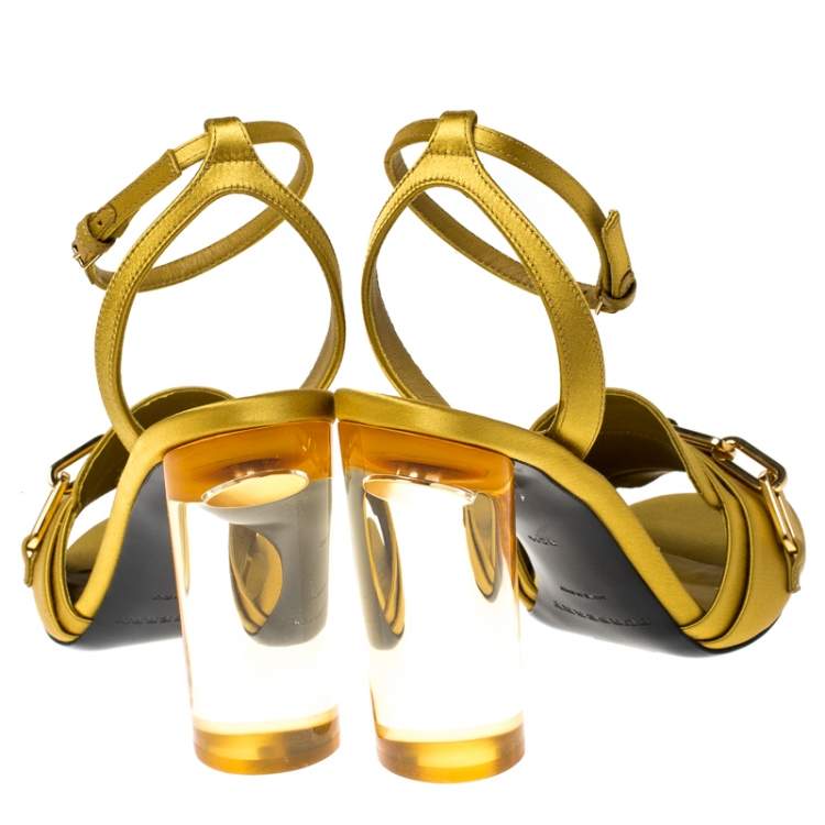 Pre Owned Burberry Yellow Satin Coleford Ankle Strap Sandals Size 36.5