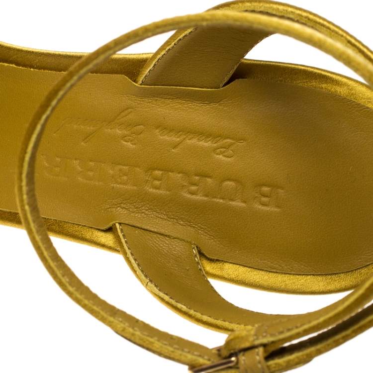 Pre Owned Burberry Yellow Satin Coleford Ankle Strap Sandals Size 36.5