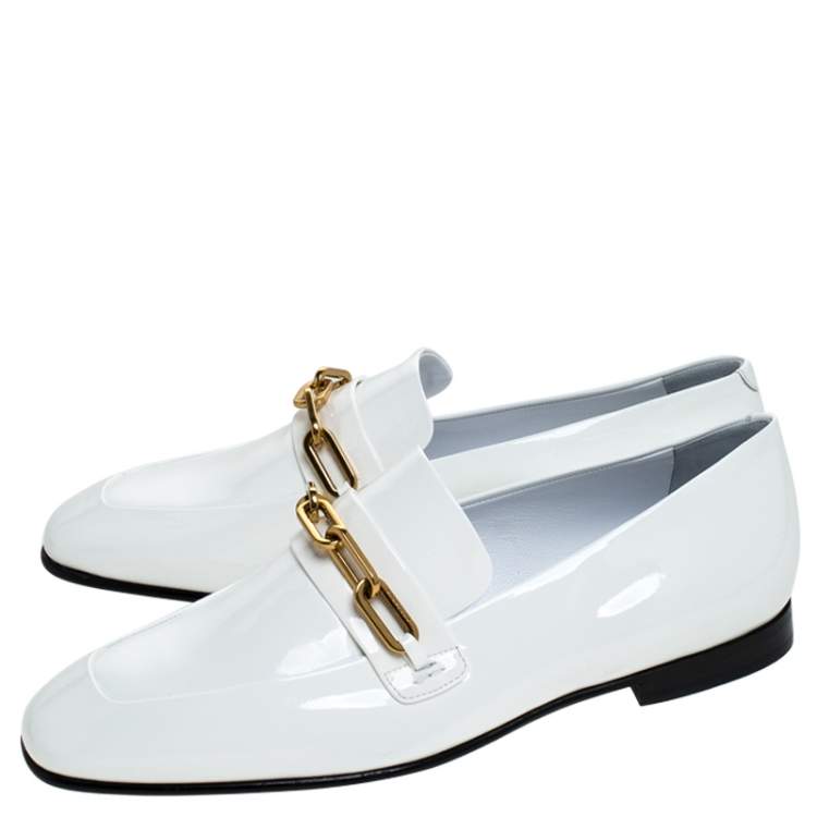 Pre Owned Burberry White Patent Leather Chillcot Slip On Loafers Size 39