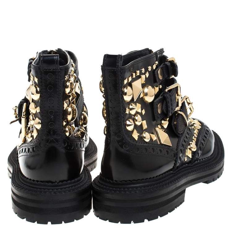 Pre Owned Burberry Black Studded Leather Everdon Ankle Boots Size 40