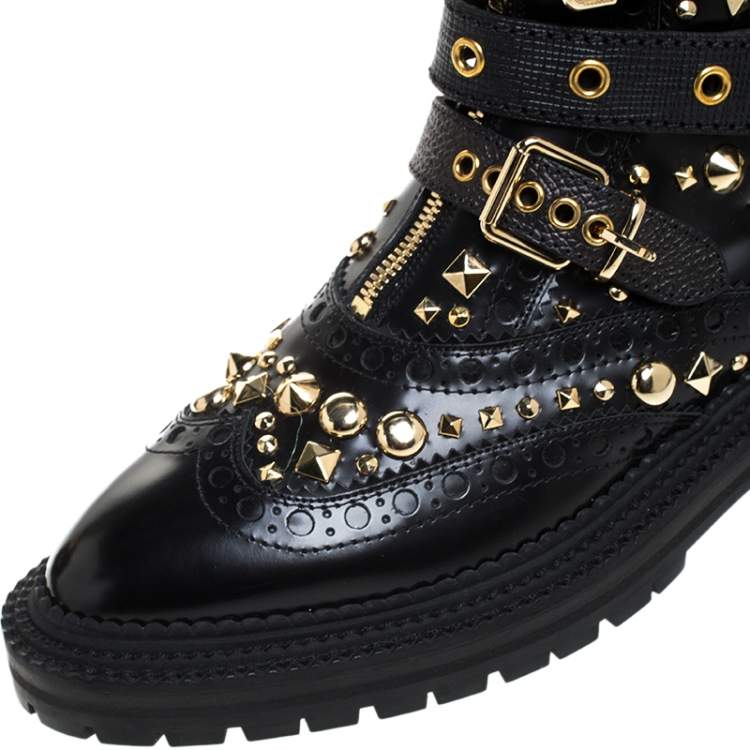 Pre Owned Burberry Black Studded Leather Everdon Ankle Boots Size 40