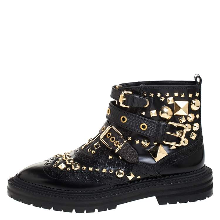 Pre Owned Burberry Black Studded Leather Everdon Ankle Boots Size 40