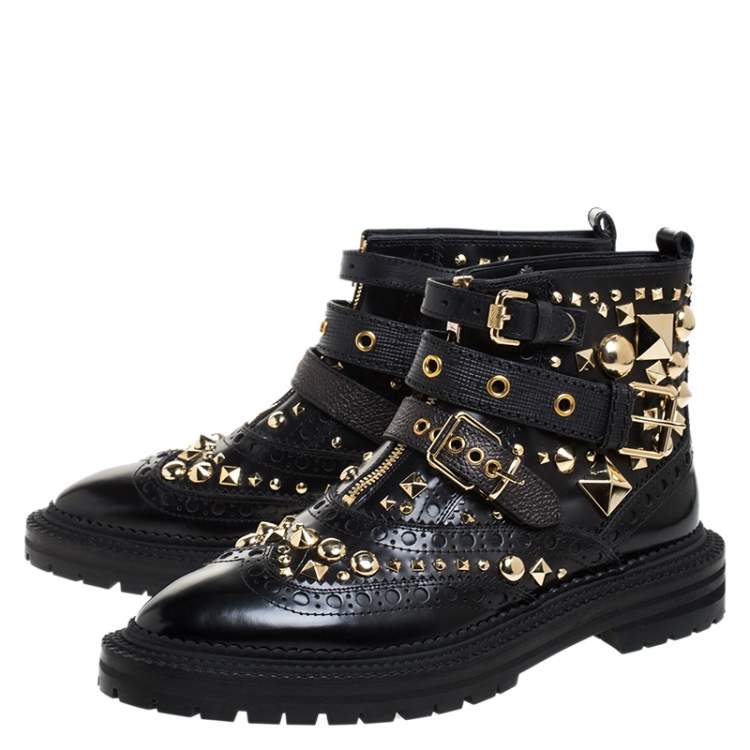 Pre Owned Burberry Black Studded Leather Everdon Ankle Boots Size 40