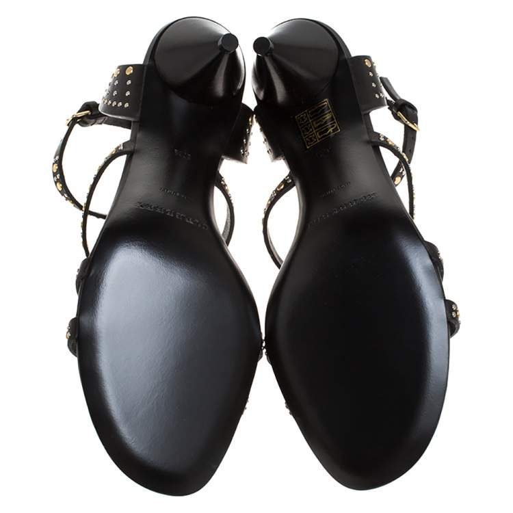 Pre Owned Burberry Black Leather Riveted Hansel Ankle Strap Sandals Size 37.5