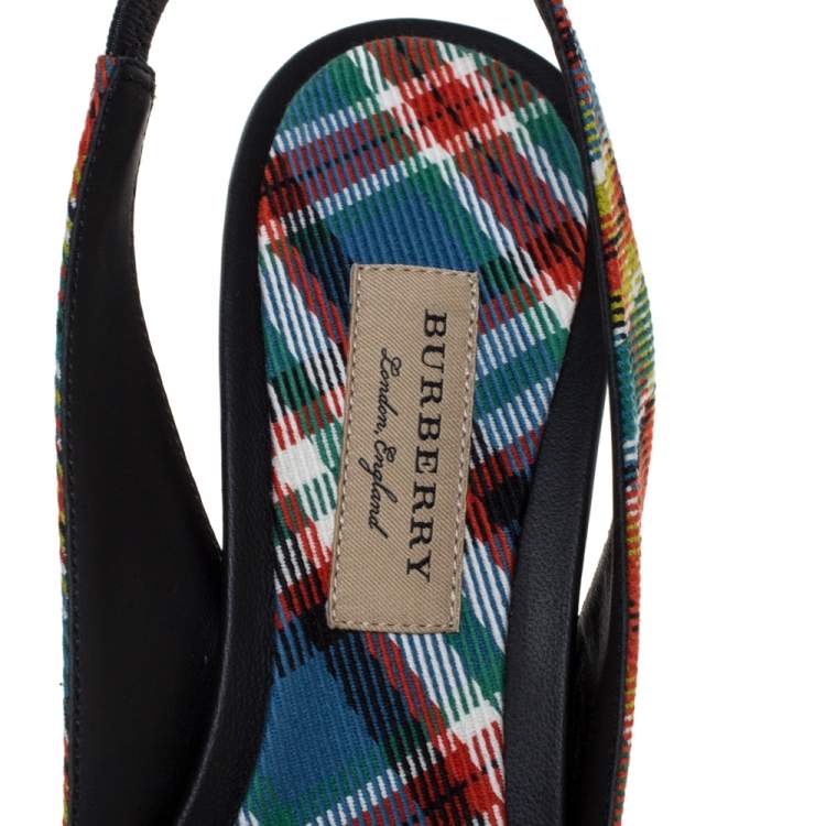 Pre Owned Burberry Multicolor Canvas Annice Tartan Slingback Sandals Size 40