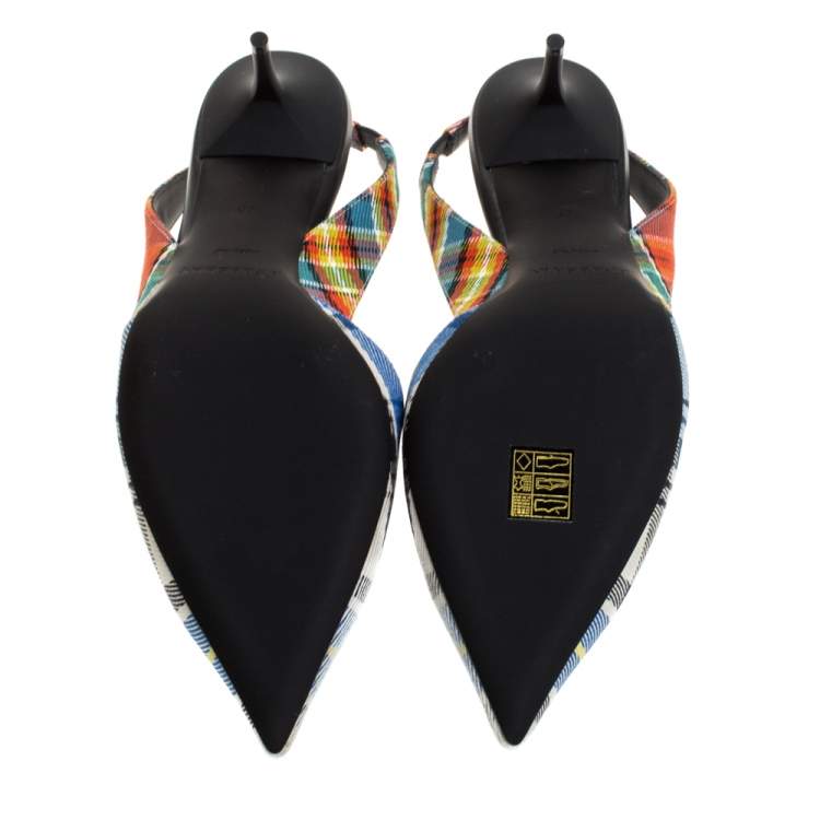 Pre Owned Burberry Multicolor Canvas Annice Tartan Slingback Sandals Size 40