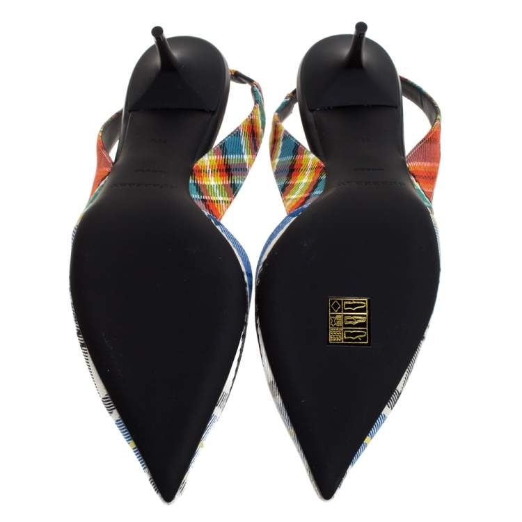 Pre Owned Burberry Multicolor Check Canvas Annice Tartan Slingback Sandals Size 39.5