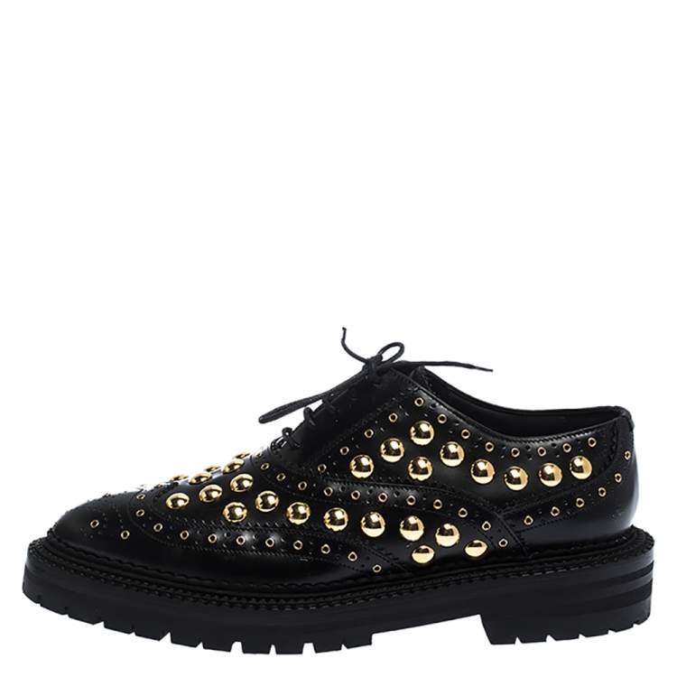 Pre Owned Burberry Black Brogue Leather Studded Derby Size 38