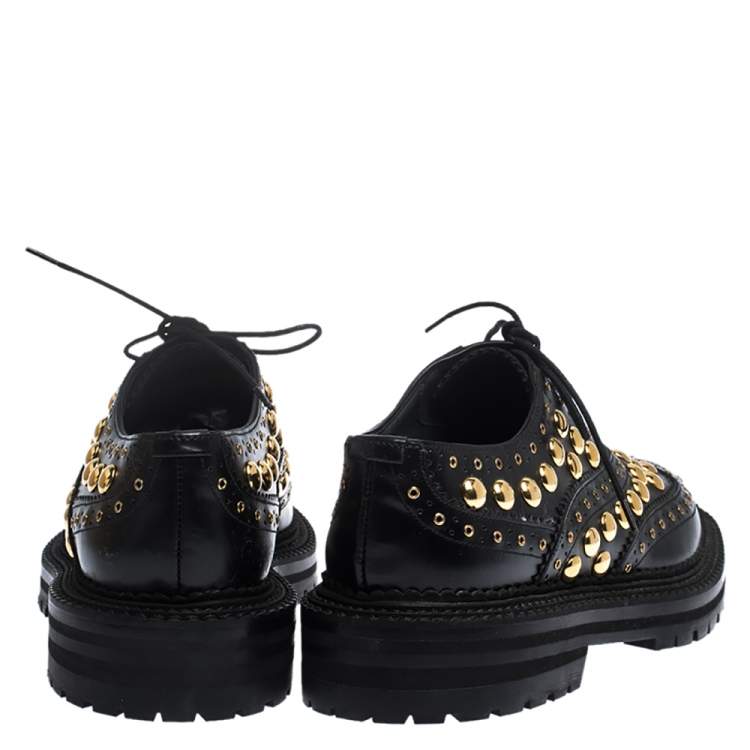 Pre Owned Burberry Black Brogue Leather Studded Derby Size 38
