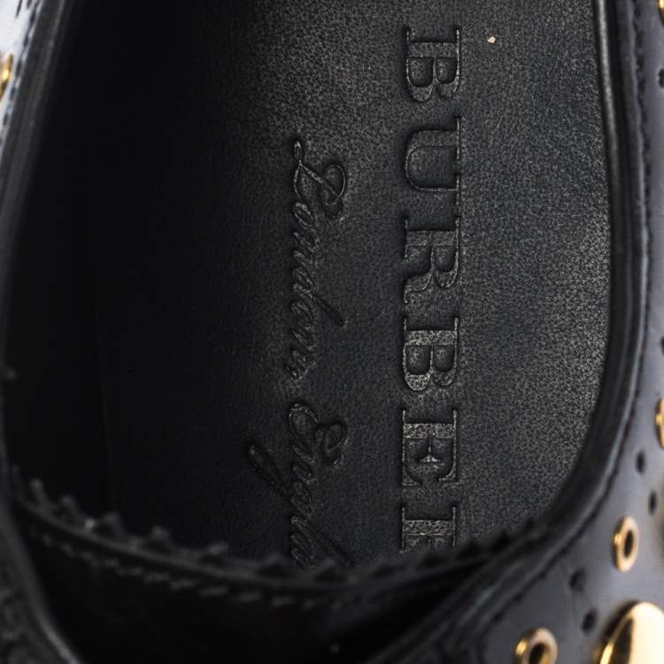 Pre Owned Burberry Black Brogue Leather Studded Derby Size 38