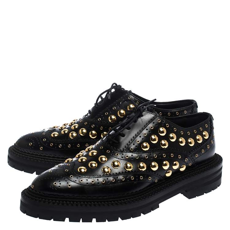 Pre Owned Burberry Black Brogue Leather Studded Derby Size 38